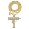 UZI Submachine Gun Gold Finish 36" Franco Chain Necklace