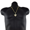 Weed Leaf Iced Pendant Gold Finish 24" Figaro Chain Necklace