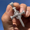 925 Sterling Silver Nail Cross Pendant Iced Flooded Out CZ Charm