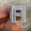 925 Sterling Silver Initial Letter Iced Baguette Flooded Out Ring