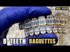 14K Gold Plated Over 925 Sterling Silver 8/8 Baguette Grillz Set
