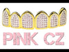 14k Gold Plated Two Tone Premium CZ Pink Iced Micro Pave Top Grillz