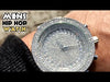 Big Hip Hop Watch Silver Tone Flooded Out Iced Bling Black Band