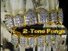 18k Gold Plated CZ 2-Tone Vampire Fangs Teeth Grills Set