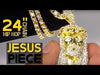 Jesus Head Pendant One-Row Gold Finish Iced Tennis Chain Necklace 24"