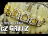 14k Gold Plated CZ 4 Open Face Six Top Teeth Grillz