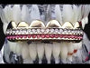 14K Gold Plated Two Row Pink Iced Top Teeth Grillz