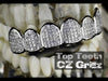 Silver Tone Grillz Premium Iced CZ Flooded Out Silver Top Teeth