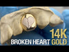 14K Gold Broken Heart Engraved Single Cap Custom Grillz (Choose Tooth)