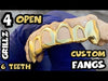 Gold Plated over 925 Silver Four-Open Vampire Fang Custom Grillz